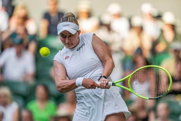 RECORD DATE NOT STATED 1st July 2026; All England Lawn Tennis and Croquet Club, London, England; Wimbledon Tennis Tournament, Day Three; Barbora Krejcikova (CZE) plays a backhand in her second round match against Mirra Andreeva GodfreyxPitt
