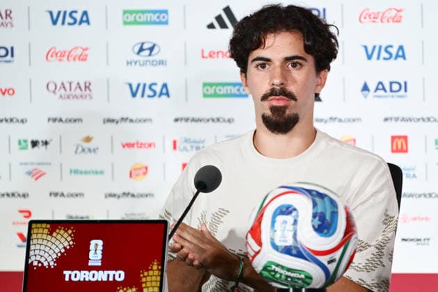 RECORD DATE NOT STATED Canada, Toronto, 010726. BMO field stadium. Media conference of the players of the Portuguese football team Vitinha the day before the round of 16 match against Croatia as part of the FIFA world football championship. Photo: Boris Kovacev CROPIX Copyright: xxBorisxKovacevx konferencija_portugal4-010726