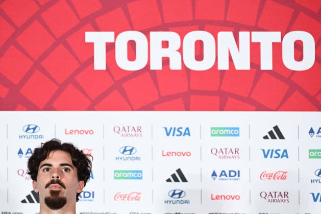 RECORD DATE NOT STATED Canada, Toronto, 010726. BMO field stadium. Media conference of the players of the Portuguese football team Vitinha the day before the round of 16 match against Croatia as part of the FIFA world football championship. Photo: Boris Kovacev CROPIX Copyright: xxBorisxKovacevx konferencija_portugal5-010726