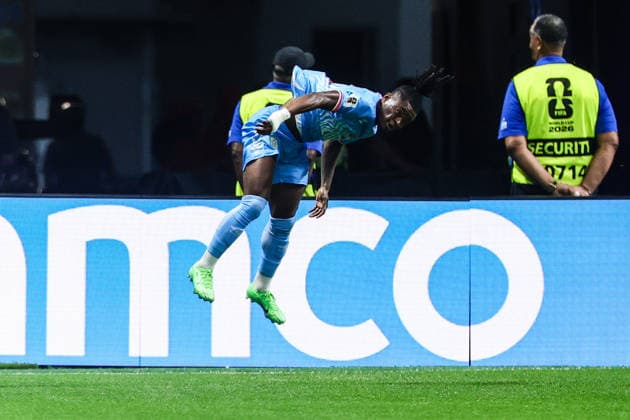 Brian Cipenga of Congo DR does a flip after scoring a goal during the FIFA World Cup, WM, Weltmeisterschaft, Fussball 2026 last 32 match between England and Congo DR at the Mercedez-Benz Stadium, Atlanta, USA on 1 July 2026. Copyright: xPeterxDovganx 45220066