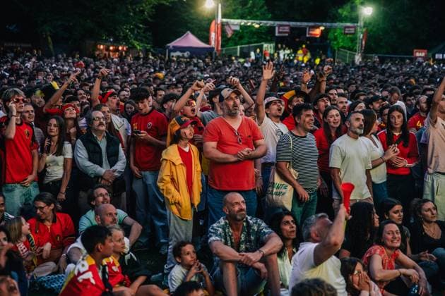 Belgian fans and supporters pictured during a soccer game between Belgian national team, Nationalteam Red Devils and Senegal at the 2026 World Cup, on Wednesday 01 July 2026, at Place Dumont, in Stockel, Brussels. EMILExWINDAL  x180117867x