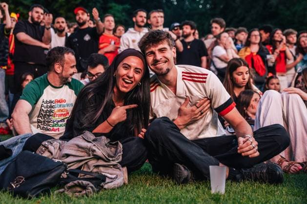 Belgian fans and supporters pictured during a soccer game between Belgian national team, Nationalteam Red Devils and Senegal at the 2026 World Cup, on Wednesday 01 July 2026, at Place Dumont, in Stockel, Brussels. EMILExWINDAL  x180117900x