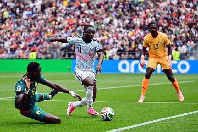 Senegal s Iliman Ndiaye, Belgium s Jeremy Doku and Senegal s goalkeeper Mory Diaw fight for the ball during a soccer game between Belgian national team, Nationalteam Red Devils and Senegal, on Wednesday 01 July 2026, at the Seattle Field, in Seattle, a 1 16 finals game in the FIFA World Cup, WM, Weltmeisterschaft, Fussball 2026. DIRKxWAEM  x180121020x