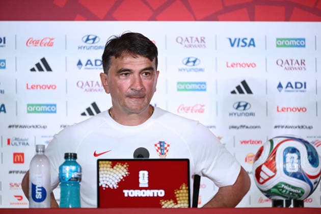 Toronto, Canada, July 26, 2001. BMO Field stadium. press conference, PK, Pressekonferenz with Croatia national football team head coach Zlatko Dalic and Dominik Livakovic the day before the Round of 16 match against Portugal at the FIFA World Cup, WM, Weltmeisterschaft, Fussball Photo: Boris Kovacev CROPIX Copyright: xxBorisxKovacevx hrvatska_press1-010726