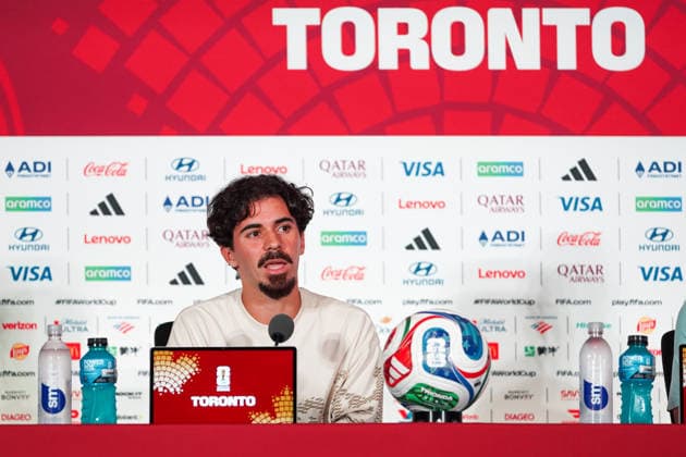 Portugal vs Croatia FIFA World Cup, WM, Weltmeisterschaft, Fussball 2026 Round of 32 press conference, PK, Pressekonferenz Vitinha 23 of Portugal during the 2026 FIFA World Cup MD-1 Press Conference ahead of the Round of 32 match between Portugal and Croatia at Toronto Stadium. on July 1, 2026 in Toronto, Canada. (Photo by Leonardo Ramirez Eyepix Group) Copyright: xLeonardoxRamirezx xEyepixxGroupx LR26062026-01350