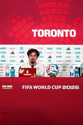 Portugal vs Croatia FIFA World Cup, WM, Weltmeisterschaft, Fussball 2026 Round of 32 press conference, PK, Pressekonferenz Vitinha 23 of Portugal during the 2026 FIFA World Cup MD-1 Press Conference ahead of the Round of 32 match between Portugal and Croatia at Toronto Stadium. on July 1, 2026 in Toronto, Canada. (Photo by Leonardo Ramirez Eyepix Group) Copyright: xLeonardoxRamirezx xEyepixxGroupx LR26062026-01363