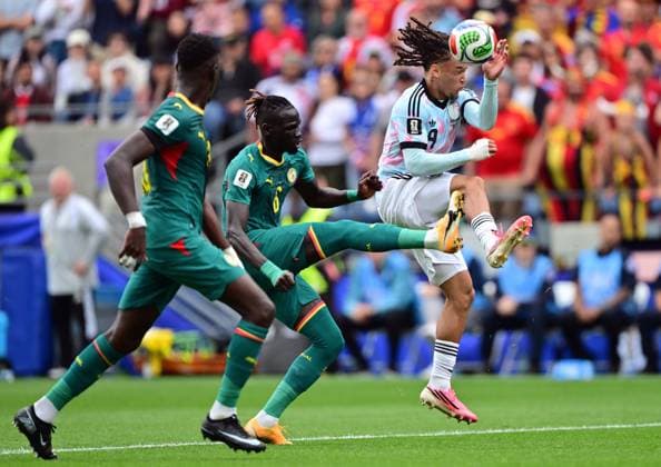 Senegal s Lamine Camara and Belgium s Diego Da Silva Moreira fight for the ball during a soccer game between Belgian national team, Nationalteam Red Devils and Senegal, on Wednesday 01 July 2026, at the Seattle Field, in Seattle, a 1 16 finals game in the FIFA World Cup, WM, Weltmeisterschaft, Fussball 2026. DIRKxWAEM  x180123178x