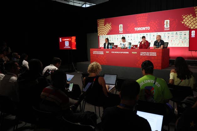 Croatia Training And press conference, PK, Pressekonferenz - FIFA World Cup, WM, Weltmeisterschaft, Fussball 2026 Head Coach of Croatia Zlatko Dalic, Dominik Livakovic of Croatia and Head of communications at Croatian Football Federation Tomislav Pacak attend the press conference one day ahead of the FIFA World Cup 2026 Round of 32 match between Portugal and Croatia at training ground Centennial Park on July 01, 2026 in Toronto, Ontario.  SanjinxStrukic PIXSELL