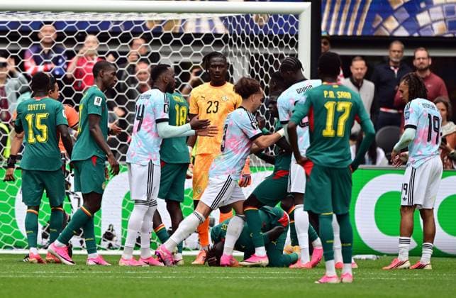 Senegal s Pathe Ciss lays on the field during a soccer game between Belgian national team, Nationalteam Red Devils and Senegal, on Wednesday 01 July 2026, at the Seattle Field, in Seattle, a 1 16 finals game in the FIFA World Cup, WM, Weltmeisterschaft, Fussball 2026. DIRKxWAEM  x180126507x
