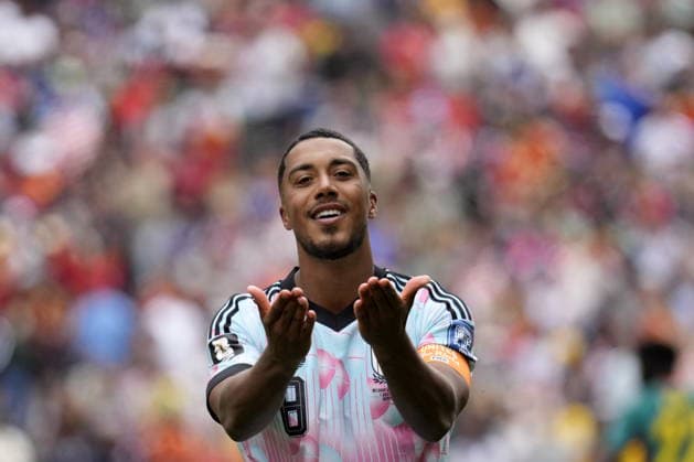 FIFA World Cup, WM, Weltmeisterschaft, Fussball 2026 - Round of 32 - Belgium vs Senegal Youri Tielemans of Belgium celebrates scoring the 3-2 goal during the FIFA World Cup 2026 Round of 32 match Belgium against Senegal, in Seattle, Washington, USA, 01 July 2026. SEATTLE United States  Copyright: xSTEPHENxBRASHEARx