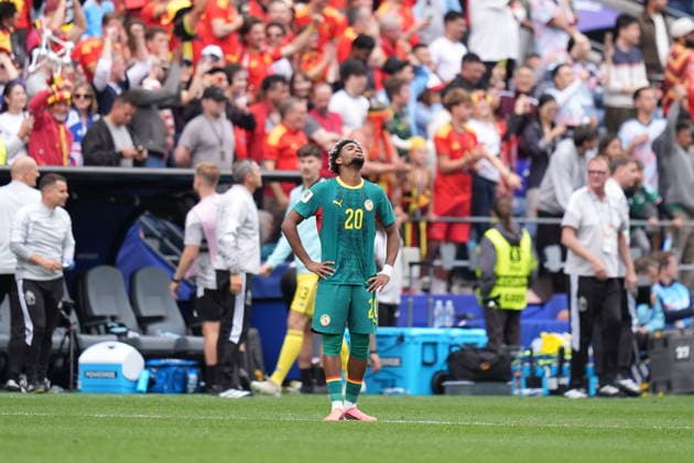 Belgium v Senegal - FIFA World Cup, WM, Weltmeisterschaft, Fussball 2026 - Round of 32 SEATTLE, USA - JULY 01: Ibrahim Mbaye of Senegal reacts after conceding a goal during the 2026 FIFA World Cup Round of 32 match between Belgium and Senegal at Lumen Field (Seattle Stadium) in Seattle, Washington, United States on July 01, 2026. Ercin Erturk Anadolu Washington United States. Editorial use only. Please get in touch for any other usage.  Copyright: x2026xAnadoluxErcinxErturkx