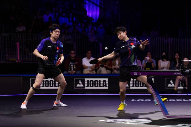 LOS ANGELES, CALIFORNIA - JULY 01: Wang Chuqin and Sun Yingsha of China compete in the Mixed Doubles Quarterfinal match against Alexis Lebrun of France and Satsuki Odo of Japan on day 6 of United States Smash 2026 at Ontario Convention Center on July 1, 2026 in Los Angeles, California.  Copyright: xVCGx 111651741631