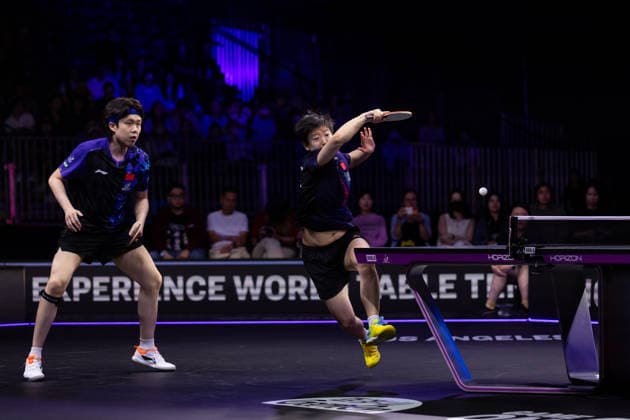 LOS ANGELES, CALIFORNIA - JULY 01: Wang Chuqin and Sun Yingsha of China compete in the Mixed Doubles Quarterfinal match against Alexis Lebrun of France and Satsuki Odo of Japan on day 6 of United States Smash 2026 at Ontario Convention Center on July 1, 2026 in Los Angeles, California.  Copyright: xVCGx 111651741633