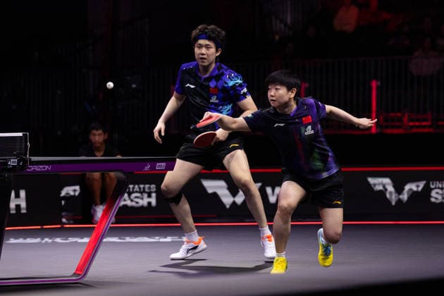 LOS ANGELES, CALIFORNIA - JULY 01: Wang Chuqin and Sun Yingsha of China compete in the Mixed Doubles Quarterfinal match against Alexis Lebrun of France and Satsuki Odo of Japan on day 6 of United States Smash 2026 at Ontario Convention Center on July 1, 2026 in Los Angeles, California.  Copyright: xVCGx 111651741637