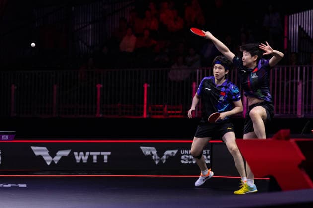 LOS ANGELES, CALIFORNIA - JULY 01: Wang Chuqin and Sun Yingsha of China compete in the Mixed Doubles Quarterfinal match against Alexis Lebrun of France and Satsuki Odo of Japan on day 6 of United States Smash 2026 at Ontario Convention Center on July 1, 2026 in Los Angeles, California.  Copyright: xVCGx 111651741639