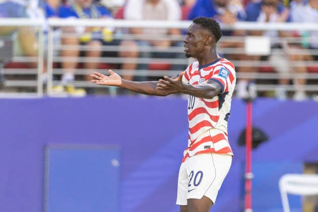 SANTA CLARA, CA - JULY 01: Folarin Balogun 20 of United States of America celebrates scoring during the FIFA World Cup, WM, Weltmeisterschaft, Fussball round of 32 match between the United States (USA) and Bosnia and Herzegovina on July 1, 2026 at San Francisco Bay Area Stadium in Santa Clara, CA. (Photo by Bob Kupbens Icon Sportswire) SOCCER: JUL 01 FIFA World Cup 26 Round of 32 - USA v Bosnia and Herzegovina EDITORIAL USE ONLY Icon260701035