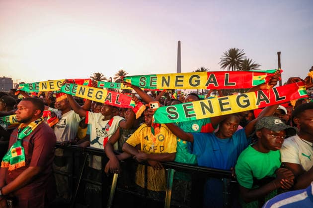 Senegal fans gather to watch World Cup in Dakar DAKAR, SENEGAL- JULY 02: Thousands of fans gather at Place de la Nation Square to watch the match on a giant screen, holding Senegal flags and wearing national team, Nationalteam jerseys in Dakar, Senegal, on July 02, 2026. Cem Ozdel Anadolu Dakar Senegal. Editorial use only. Please get in touch for any other usage.  Copyright: x2026xAnadoluxCemxOzdelx