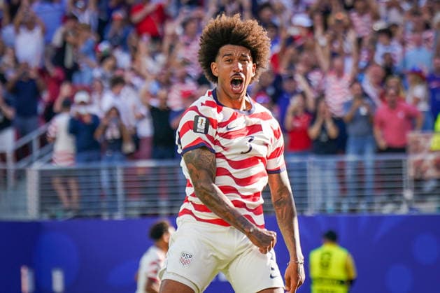 USA: Fußball FIFA World Cup, WM, Weltmeisterschaft, Fussball 2026, Sechzehntelfinale - USA vs Bosnien - Herzegowina im Levi™s Stadium (Santa Clara, San Francisco Bay Area, Kalifornien): Chris Richards (USA, 3) Freude, Emotionen, Jubel *** USA Soccer 2026 FIFA World Cup, Round of 32: USA vs. Bosnia and Herzegovina at Levi’s™ Stadium in Santa Clara, San Francisco Bay Area, California; Chris Richards (USA), 3: Joy, Emotion, Cheering Copyright: xJOERANxSTEINSIEKx