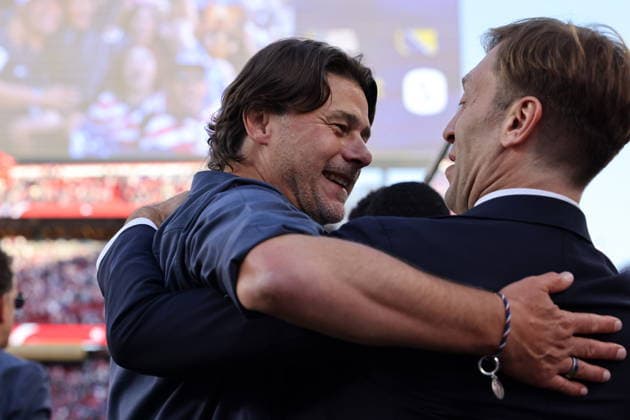 FIFA World Cup, WM, Weltmeisterschaft, Fussball 2026 - Round of 32 - USA vs Bosnia and Herzegovina USA s head coach Mauricio Pochettino celebrates winning the FIFA World Cup 2026 Round of 32 match USA against Bosnia and Herzegovina, in San Francisco, Califronia, USA, 01 July 2026. SANTA CLARA United States  Copyright: xBENJAMINxFANJOYx