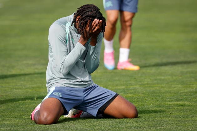 FIFA World Cup, WM, Weltmeisterschaft, Fussball 2026 - Switzerland training session Switzerland s Johan Manzambi reacts during a training session one day ahead of the FIFA World Cup round of 32 match between Switzerland and Algeria at the National Soccer Development Centre in Vancouver, Canada, 01 July 2026. VANCOUVER Canada  Copyright: xPETERxKLAUNZERx