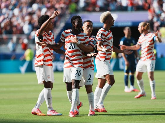 (260702) -- SAN FRANCISCO, July 2, 2026 -- Folarin Balogun (2nd L) of the United States celebrates a goal which is later disallowed during the round of 32 match between the United States and Bosnia and Herzegovina at the 2026 FIFA World Cup, WM, Weltmeisterschaft, Fussball at San Francisco Bay Area Stadium in San Francisco, the United States, July 1, 2026. ) (SP)U.S.-SAN FRANCISCO-FOOTBALL-FIFA WORLD CUP-ROUND OF 32-USA VS BIH XuxChang 