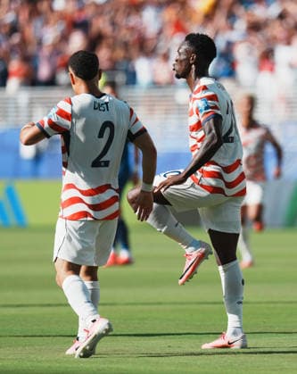(260702) -- SAN FRANCISCO, July 2, 2026 -- Folarin Balogun (R) of the United States celebrates after scoring during the round of 32 match between the United States and Bosnia and Herzegovina at the 2026 FIFA World Cup, WM, Weltmeisterschaft, Fussball at San Francisco Bay Area Stadium in San Francisco, the United States, July 1, 2026. ) (SP)U.S.-SAN FRANCISCO-FOOTBALL-FIFA WORLD CUP-ROUND OF 32-USA VS BIH XuxChang 