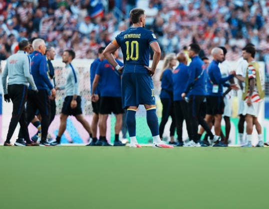 (260702) -- SAN FRANCISCO, July 2, 2026 -- Ermedin Demirovic of Bosnia and Herzegovina reacts after the round of 32 match between the United States and Bosnia and Herzegovina at the 2026 FIFA World Cup, WM, Weltmeisterschaft, Fussball at San Francisco Bay Area Stadium in San Francisco, the United States, July 1, 2026. ) (SP)U.S.-SAN FRANCISCO-FOOTBALL-FIFA WORLD CUP-ROUND OF 32-USA VS BIH XuxChang 