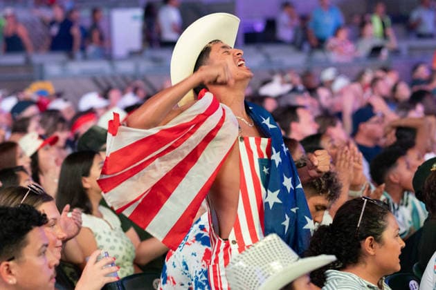 July 1, 2026, Dallas, Texas, USA: A fan reacts to a round of 32 game between the United States and Bosnia and Herzegovina at the FIFA Fest in Dallas, Texas. The United States moves on to the round of 16 after defeating Bosnia and Herzegovina, 2-0. World Cup 2026: Watch Party: USA Vs Bosnia And Herzegovina  - ZUMAh193 20260701_zsp_h193_020 Copyright: xDanielxMcGregor-Huyerx