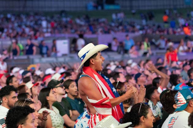 July 1, 2026, Dallas, Texas, USA: A fan reacts to a round of 32 game between the United States and Bosnia and Herzegovina at the FIFA Fest in Dallas, Texas. The United States moves on to the round of 16 after defeating Bosnia and Herzegovina, 2-0. World Cup 2026: Watch Party: USA Vs Bosnia And Herzegovina  - ZUMAh193 20260701_zsp_h193_021 Copyright: xDanielxMcGregor-Huyerx