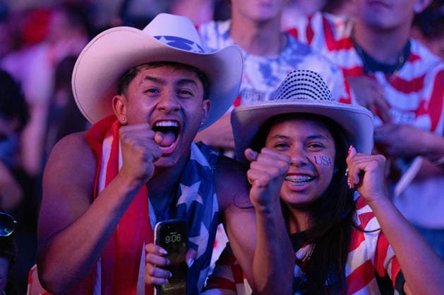 July 1, 2026, Dallas, Texas, USA: Fans react at a watch party for a round of 32 game between the United States and Bosnia and Herzegovina at the FIFA Fest in Dallas, Texas. The United States moves on to the round of 16 after defeating Bosnia and Herzegovina, 2-0. World Cup 2026: Watch Party: USA Vs Bosnia And Herzegovina  - ZUMAh193 20260701_zsp_h193_025 Copyright: xDanielxMcGregor-Huyerx
