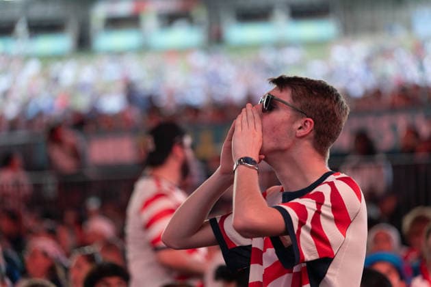 July 1, 2026, Dallas, Texas, USA: A fan reacts to a round of 32 game between the United States and Bosnia and Herzegovina at the FIFA Fest in Dallas, Texas. The United States moves on to the round of 16 after defeating Bosnia and Herzegovina, 2-0. World Cup 2026: Watch Party: USA Vs Bosnia And Herzegovina  - ZUMAh193 20260701_zsp_h193_014 Copyright: xDanielxMcGregor-Huyerx