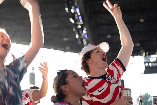 July 1, 2026, Dallas, Texas, USA: Fans watch a round of 32 game between the United States and Bosnia and Herzegovina at the FIFA Fest in Dallas, Texas. The United States moves on to the round of 16 after defeating Bosnia and Herzegovina, 2-0. World Cup 2026: Watch Party: USA Vs Bosnia And Herzegovina  - ZUMAh193 20260701_zsp_h193_003 Copyright: xDanielxMcGregor-Huyerx