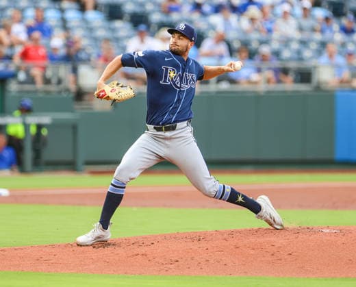 JULY 1, 2026: Tampa Bay Rays starting pitcher Shane McClanahan (18) throws a pitch in the 1st inning against the Kansas City Royals at Kauffman Stadium in Kansas City, MO. CSM MLB, Baseball Herren, USA 2026: Rays Vs Royals Jul 1st  - ZUMAc04_ 20260701_zma_c04_046 Copyright: xRomanxPunox