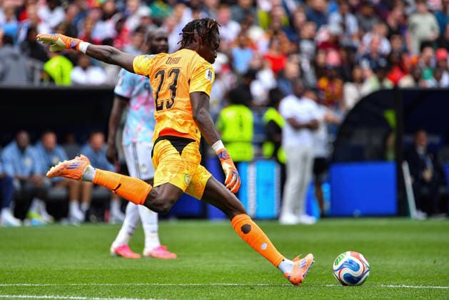 July 01, 2026: Senegal goalkeeper Mory Diaw (23) kicks the ball deep during the FIFA World Cup, WM, Weltmeisterschaft, Fussball knockout round of 32 match between Belgium and Senegal in Seattle, WA.Belgium defeated Senegal 3-2 on a penalty kick near the end of the second overtime period. CSM FIFA World Cup 2026: JUL 01 Belgium Vs Senegal  - ZUMAc04_ 20260701_zma_c04_056 Copyright: xStevexFaberx