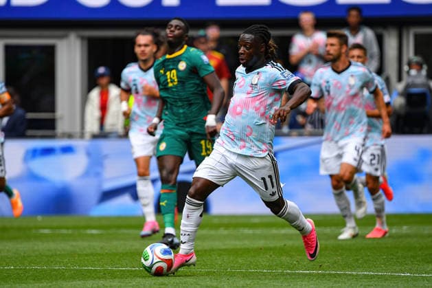 July 01, 2026: Belgium midfielder Jo ro my Doku (11) passes during the FIFA World Cup, WM, Weltmeisterschaft, Fussball knockout round of 32 match between Belgium and Senegal in Seattle, WA.Belgium defeated Senegal 3-2 on a penalty kick near the end of the second overtime period. CSM FIFA World Cup 2026: JUL 01 Belgium Vs Senegal  - ZUMAc04_ 20260701_zma_c04_066 Copyright: xStevexFaberx