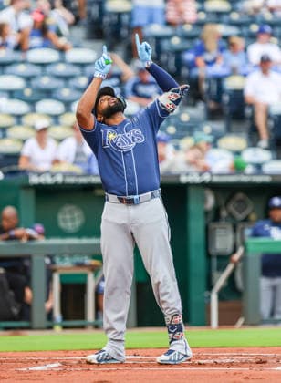 JULY 1, 2026: Tampa Bay Rays third baseman Junior Caminero (13) celebrates at home plate at Kauffman Stadium in Kansas City, MO. CSM MLB, Baseball Herren, USA 2026: Rays Vs Royals Jul 1st  - ZUMAc04_ 20260701_zma_c04_029 Copyright: xRomanxPunox