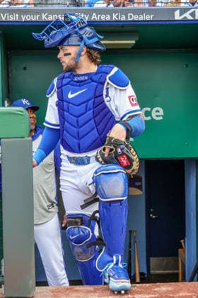 JULY 1, 2026: Kansas City Royals catcher Carter Jensen (22) waits in the dugout before the game against the Tampa Bay Rays at Kauffman Stadium in Kansas City, MO. CSM Kansas City United States - ZUMAc04_ 20260701_zma_c04_050 Copyright: xRomanxPunox