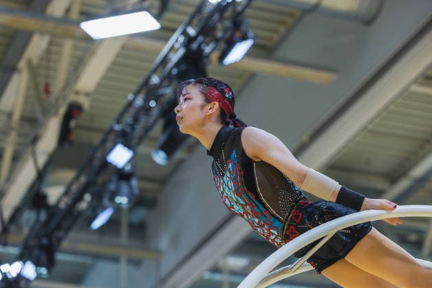 Wheel Gymnastics World Championships 2026 Rhönrad Weltmeisterschaft 2026 in der Sparkassen Arena Göttingen. Deutschland, Göttingen am 01. Juli 2026: Tag eins der Weltmeisterschaft in Rhönrad mit über 250 Athletinnen und Athleten aus 17 Nationen. Miho Yamada aus der Japan beim Gym Wheel Senior All Around Semi-Finals Woman (Frauen Halbfinal der Rhönrad turnen) in der Geradeturnen Disziplin (Straight-line). *** 2026 World Championships in Gymnastics on the Rhönrad at the Sparkassen Arena in Göttingen, Germany, Göttingen on July 1, 2026—Day one of the Rhönrad World Championships with over 250 athletes from 17 nations. Miho Yamada from Japan competes in the Gym Wheel Senior All-Around Semifinals—Women’s Rhönrad Gymnastics Semifinals in the straight-line discipline Straight line