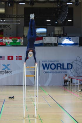 Wheel Gymnastics World Championships 2026 Rhönrad Weltmeisterschaft 2026 in der Sparkassen Arena Göttingen. Deutschland, Göttingen am 01. Juli 2026: Tag eins der Weltmeisterschaft in Rhönrad mit über 250 Athletinnen und Athleten aus 17 Nationen. Selina Memeti aus Österreich beim Gym Wheel Senior All Around Semi-Finals Woman ( Frauen Halbfinal der Rhönrad turnen) in der Geradeturnen Disziplin (Straight-line). *** 2026 World Championships in Wheel Gymnastics: 2026 Rhönrad World Championships at the Sparkassen Arena in Göttingen, Germany, Göttingen on July 1, 2026—Day one of the Rhönrad World Championships with over 250 athletes from 17 nations. Selina Memeti from Austria in the Gym Wheel Senior All-Around Semifinals—Women’s Rhönrad Gymnastics Semifinals in the Straight Gymnastics discipline line
