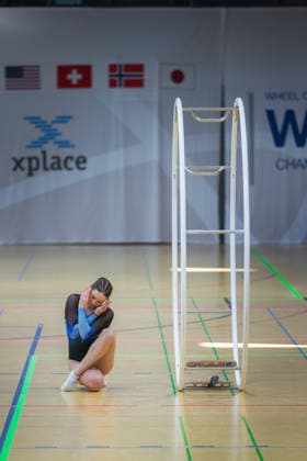 Wheel Gymnastics World Championships 2026 Rhönrad Weltmeisterschaft 2026 in der Sparkassen Arena Göttingen. Deutschland, Göttingen am 01. Juli 2026: Tag eins der Weltmeisterschaft in Rhönrad mit über 250 Athletinnen und Athleten aus 17 Nationen. Annika Wasmuth aus Deutschland beim Gym Wheel Senior All Around Semi-Finals Woman ( Frauen Halbfinal der Rhönrad turnen) in der Geradeturnen Disziplin (Straight-line). *** 2026 World Championships in Wheel Gymnastics: 2026 Rhönrad World Championships at the Sparkassen Arena in Göttingen, Germany, Göttingen on July 1, 2026—Day one of the Rhönrad World Championships with over 250 athletes from 17 nations. Annika Wasmuth of Germany in the Gym Wheel Senior All-Around Semifinals—Women’s Rhönrad Gymnastics Semifinal in the Straight Line discipline Straight line