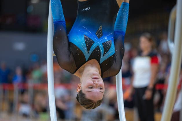 Wheel Gymnastics World Championships 2026 Rhönrad Weltmeisterschaft 2026 in der Sparkassen Arena Göttingen. Deutschland, Göttingen am 01. Juli 2026: Tag eins der Weltmeisterschaft in Rhönrad mit über 250 Athletinnen und Athleten aus 17 Nationen. Annika Wasmuth aus Deutschland beim Gym Wheel Senior All Around Semi-Finals Woman ( Frauen Halbfinal der Rhönrad turnen) in der Geradeturnen Disziplin (Straight-line). *** 2026 World Championships in Wheel Gymnastics: 2026 Rhönrad World Championships at the Sparkassen Arena in Göttingen, Germany, Göttingen on July 1, 2026—Day one of the Rhönrad World Championships with over 250 athletes from 17 nations. Annika Wasmuth of Germany in the Gym Wheel Senior All-Around Semifinals—Women’s Rhönrad Gymnastics Semifinal in the Straight Line discipline Straight line