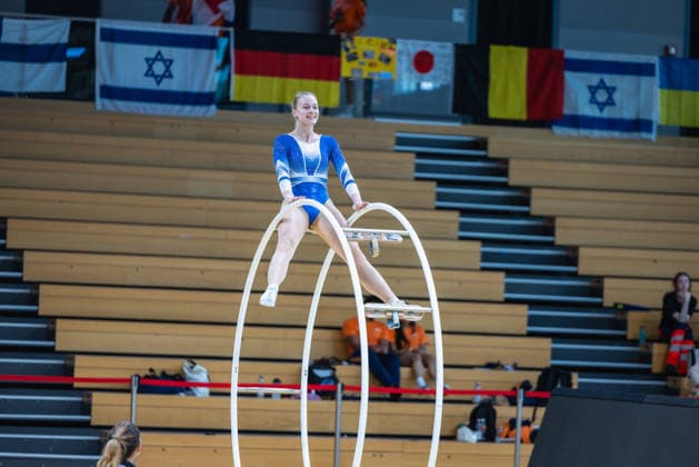 Wheel Gymnastics World Championships 2026 Rhönrad Weltmeisterschaft 2026 in der Sparkassen Arena Göttingen. Deutschland, Göttingen am 01. Juli 2026: Tag eins der Weltmeisterschaft in Rhönrad mit über 250 Athletinnen und Athleten aus 17 Nationen. Katharina Müller aus der Schweiz beim Gym Wheel Senior All Around Semi-Finals Woman ( Frauen Halbfinal der Rhönrad turnen) in der Geradeturnen Disziplin (Straight-line). *** 2026 World Championships in Wheel Gymnastics: 2026 Rhönrad World Championships at the Sparkassen Arena in Göttingen, Germany, Göttingen on July 1, 2026—Day one of the Rhönrad World Championships with over 250 athletes from 17 nations. Katharina Müller from Switzerland in the Gym Wheel Senior All-Around Semifinals—Women’s Rhönrad Gymnastics Semifinals in the Straight Gymnastics discipline. Straight line
