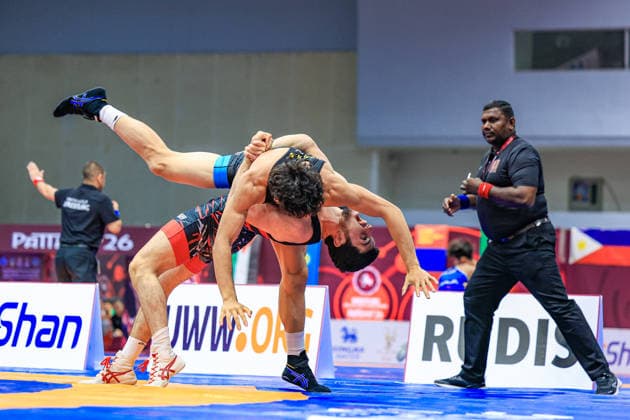 U20 Wrestling Asian Championships 2026 82kg GR - Muhammad Sultonzoda (TJK) df. Shengsong Wang (CHN) *** 2026 U20 Asian Wrestling Championships, 82kg Greco-Roman: Muhammad Sultonzoda (TJK) def. Shengsong Wang (CHN) Copyright: xKadirxCaliskanx xUnitedxWorldxWrx Kadir Caliskan United World Wr