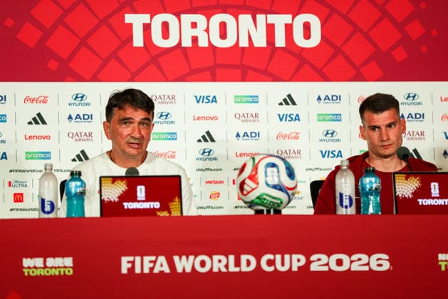 Croatia MD-1 press conference, PK, Pressekonferenz Croatia head coach Zlatko Dalic (left) and goalkeeper Dominik Livakovic (right) answer questions from media members during Croatia s Match Day Minus One press conference ahead of the FIFA World Cup, WM, Weltmeisterschaft, Fussball 2026 at Toronto Stadium in Toronto, Ontario, Canada, on July 1, 2026. Toronto Canada  Copyright: xIndrawanxKumalax originalFilename:kumala-notitle260701_np3tH.jpg