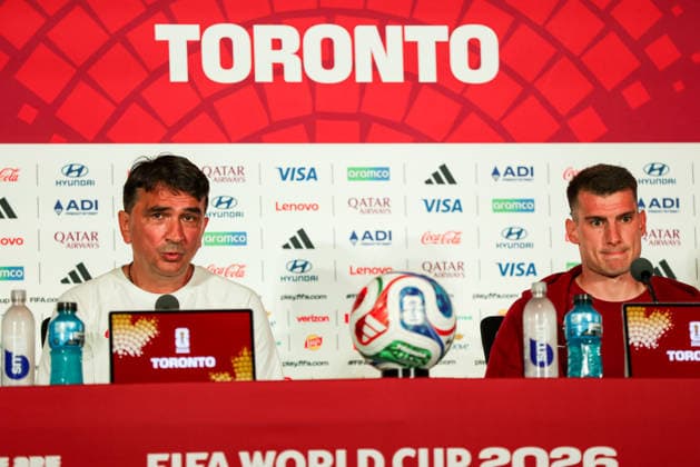 Croatia MD-1 press conference, PK, Pressekonferenz Croatia head coach Zlatko Dalic (left) and goalkeeper Dominik Livakovic (right) answer questions from media members during Croatia s Match Day Minus One press conference ahead of the FIFA World Cup, WM, Weltmeisterschaft, Fussball 2026 at Toronto Stadium in Toronto, Ontario, Canada, on July 1, 2026. Toronto Canada  Copyright: xIndrawanxKumalax originalFilename:kumala-notitle260701_npqm0.jpg