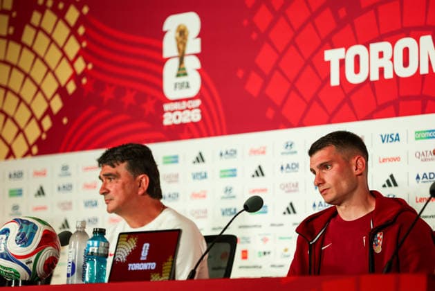 Croatia MD-1 press conference, PK, Pressekonferenz Croatia head coach Zlatko Dalic (left) and goalkeeper Dominik Livakovic (right) listen to questions from a media member during Croatia s match day minus one press conference ahead of the FIFA World Cup, WM, Weltmeisterschaft, Fussball 2026 at Toronto Stadium in Toronto, Ontario, Canada, on July 1, 2026. Toronto Canada  Copyright: xIndrawanxKumalax originalFilename:kumala-notitle260701_npGYE.jpg