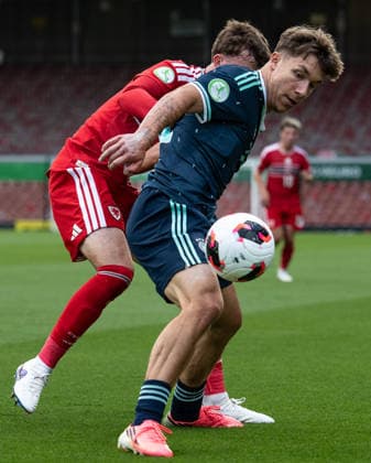 Football - 2026 UEFA European Under-19 Championship (U19 Euros) - Group A: Wales vs. Germany - SToK Cae Ras (Racecourse Ground) - Wednesday 1st July 2026 Germany midfielder Moritz Reimers shields the ball COLORSPORT BARRY MITCHELL 