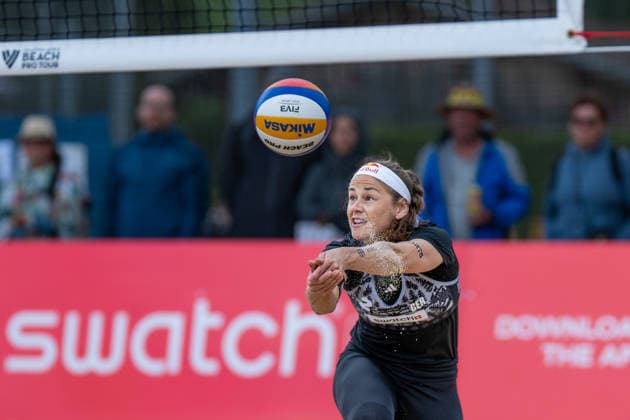GSTAAD, SWITZERLAND - JULY 1: Cinja Tillmann (Player No. 2, GER) during the Beach Pro Tour - Elite 16 at Gstaad on July 1, 2026 in Gstaad, Switzerland. Switzerland Copyright: xPeterxWeberx