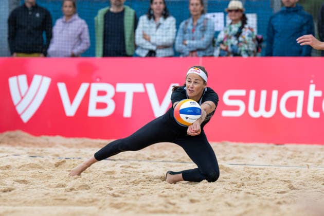 GSTAAD, SWITZERLAND - JULY 1: Cinja Tillmann (Player No. 2, GER) during the Beach Pro Tour - Elite 16 at Gstaad on July 1, 2026 in Gstaad, Switzerland. Switzerland Copyright: xPeterxWeberx