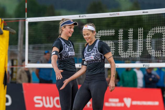 GSTAAD, SWITZERLAND - JULY 1: Svenja Müller (Player No. 1, GER); Cinja Tillmann (Player No. 2, GER) during the Beach Pro Tour - Elite 16 at Gstaad on July 1, 2026 in Gstaad, Switzerland. Switzerland Copyright: xPeterxWeberx